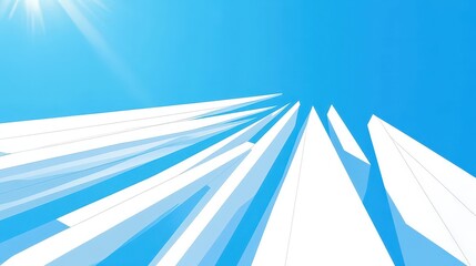 Poster - A clean, minimalistic vector of white sun rays against a bright blue sky, perfect for a fresh, modern look.