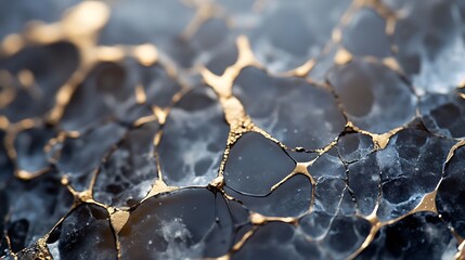 Leinwandbilder - Abstract close-up of a dark blue and gold resin art piece, showcasing intricate vein-like patterns and a luxurious texture.  The image offers a detailed view of the material's unique c : Generative AI