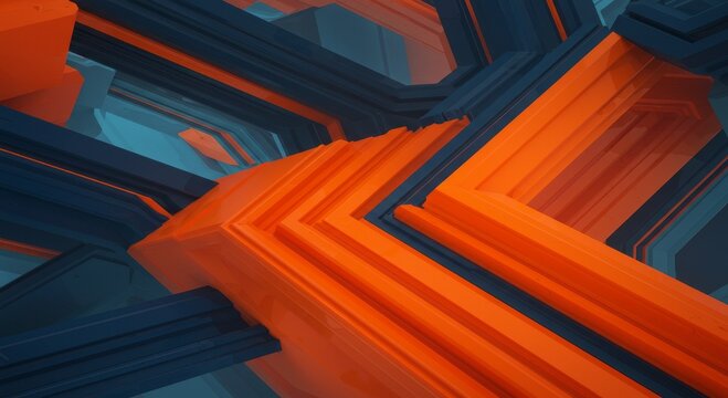 Abstract 3D Geometric Structure with Orange and Blue Shapes