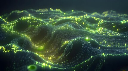 Poster - Abstract digital landscape of glowing particles.
