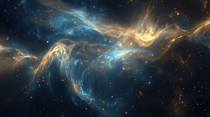 Poster - cosmic-inspired fluid texture with deep space blues, shimmering gold accents, and swirling galaxy-like formations