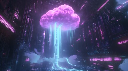 Poster - Neon cityscape awash in a vibrant cloud formation.