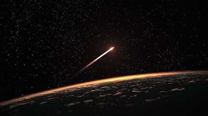 Wall Mural - celestial rocket launch above a planet.