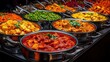 © Adex - Indian cuisine colorful curries and dishes in metal bowls