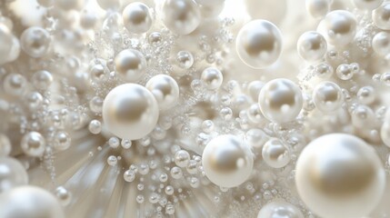Poster - A sophisticated pearl bubble pattern with soft white and silver spheres arranged elegantly.