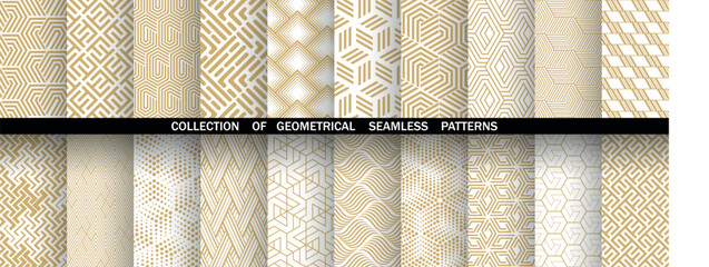 Leinwandbilder - Geometric set of seamless golden and white patterns. Simple vector graphics