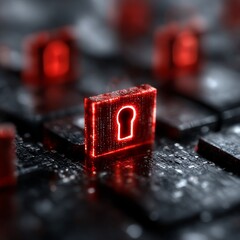 Aufkleber - Cyber Security: Red Keyhole Icon on Microchip Background - Represents Data Protection and Access Control.