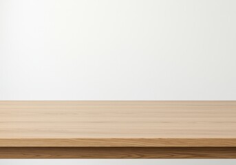 Poster - Minimalist background featuring a light wood table surface against a plain white wall