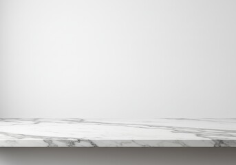 Poster - Marble countertop surface against a white wall provides a clean and elegant backdrop for product photography