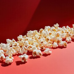 Poster - Golden popcorn cascade against a vibrant red backdrop, perfect for movie night or a tasty snack break!