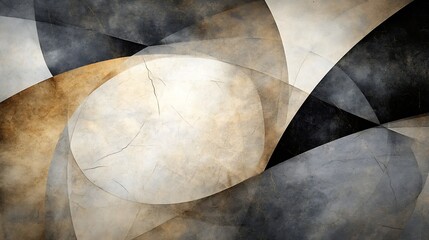 Aufkleber - Abstract geometric artwork featuring overlapping beige, grey, and black shapes with a textured, cracked surface effect, creating a modern and artistic composition. : Generative AI