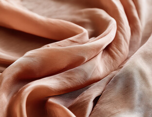 Leinwandbilder - Close-up view of draped peach-colored silk fabric, showcasing its luxurious texture and subtle sheen. The soft folds and gentle curves create an elegant and sophisticated visual appeal.
