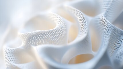 Aufkleber - Abstract white 3D-printed lattice structure with soft, flowing curves and intricate perforated details, creating a sense of delicate elegance and modern design. : Generative AI