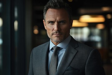 Poster - A portrait of a confident, mature man in a sharp suit, exuding professionalism and success.