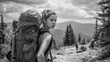 © romanets_v - Young caucasian female adventurer hiking in mountain landscape with backpack