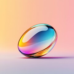 Fototapete - A vibrant iridescent glass pebble reflects a colorful rainbow spectrum under soft lighting against a pastel gradient background that is smooth.