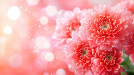 Aufkleber - Exquisite coral pink dahlia flowers clustered together create a soft, romantic composition with glitte bokeh highlights and depth of field.