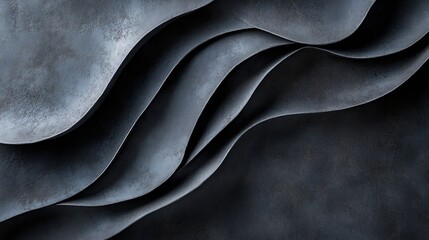 Poster - Abstract dark grey layered curves, textured surface, undulating design, modern art, digital illustration, graphic design element, background image. : Generative AI