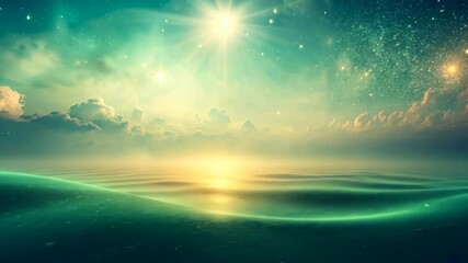 Wall Mural - Emerald Ocean Waves Beneath a Celestial Sky A Dreamlike Journey Through the Cosmic Sea