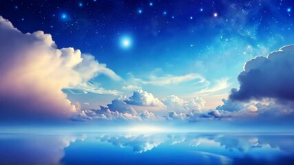 Wall Mural - tranquil ocean reflecting a vibrant starry sky with wispy clouds at dawn