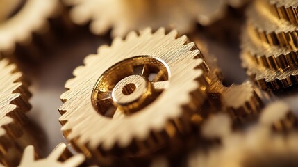 Aufkleber - Close-up view of intricate golden gears, showcasing their detailed craftsmanship and mechanical precision.  The image evokes themes of industry, engineering, and complex systems. : Generative AI