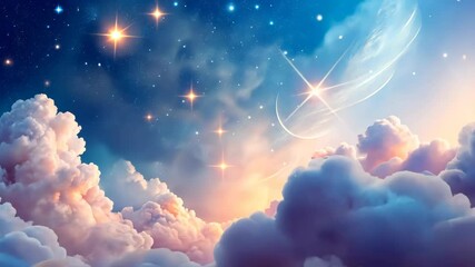 Wall Mural - Celestial Dream A Journey Through Ethereal Clouds and Sparkling Starscape