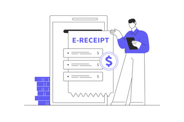 Poster - E-Receipt. Electronic Invoice concept, digital bill for online transactions system. Flat Cartoon Vector Illustration, icon. Stylish abstract design landing page