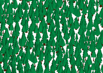 Poster - A computer generated image of a forest with many trees. The trees are all green and are arranged in a way that makes it look like a dense forest. The image has a peaceful and calming mood. 3D