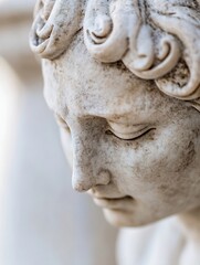 Aufkleber - Close-up view of an aged marble statue's face, showcasing detailed carving and subtle discoloration, evoking a sense of history and quiet contemplation. : Generative AI