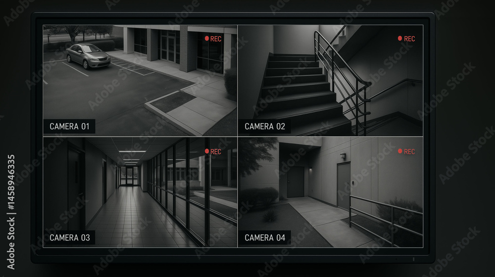 Cctv Control Screen Foto Cctv monitor screen in control room showing security camera views ...