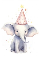 Wall Mural - cute elephant character wearing a party hat animal mammal representation.