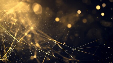 Fototapete - Abstract gold network lines and bokeh lights on a dark background, ideal for luxury, technology, or science themes.  The image evokes feelings of elegance and sophistication. : Generative AI