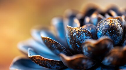 Aufkleber - Close-up view of a stylized succulent, its petals exhibiting a dark, metallic texture with splashes of blue and gold paint, creating a luxurious and artistic effect. : Generative AI