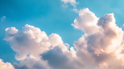 Aufkleber - A breathtaking view of fluffy cumulus clouds illuminated by sunlight against a vibrant blue sky, creating a serene and peaceful atmosphere. : Generative AI