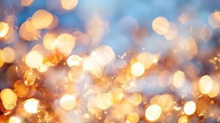 Poster - Abstract bokeh background with golden and blue lights, perfect for festive designs or celebratory themes.  Ideal for adding a touch of magic and sparkle to your projects. : Generative AI