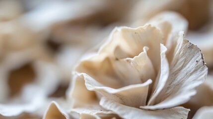 Fototapete - Close-up view of delicate, creamy white artificial rose petals, showcasing intricate texture and soft, muted tones.  The shallow depth of field emphasizes the delicate nature of the fl : Generative AI