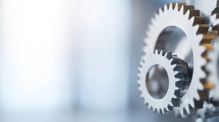 Aufkleber - Close-up of interlocking metal gears, showcasing intricate detail and precision engineering.  The image evokes themes of teamwork, mechanics, and industrial technology. : Generative AI