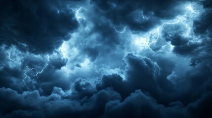 Aufkleber - Dramatic thunderstorm cloudscape with intense lightning strikes illuminating the dark, moody sky, creating a powerful and awe-inspiring natural phenomenon. : Generative AI