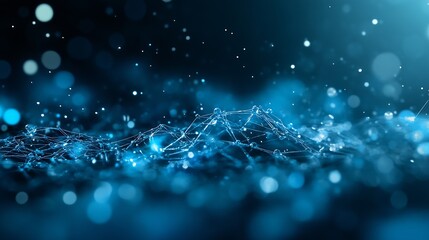 Fototapete - Abstract blue network, digital connection, glowing nodes, bokeh lights, futuristic technology, data visualization, web, internet, artificial intelligence, science, innovation, modern,  : Generative AI