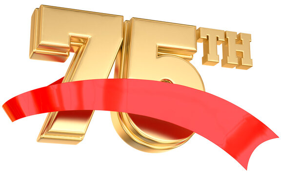 Happy Anniversary Number 75th Gold With Red 3D Render