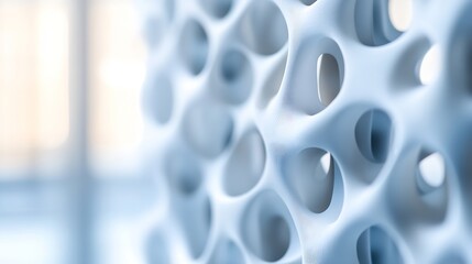 Fototapete - Abstract 3D Render of a Light Blue Organic Structure with Interconnected Cavities and Smooth, Wave-like Surfaces, Ideal for Technology or Science Backgrounds. : Generative AI