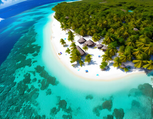 Wall Mural - Summer background beautiful beach aqua sea blue sky coconut palm trees white sand,generative ai