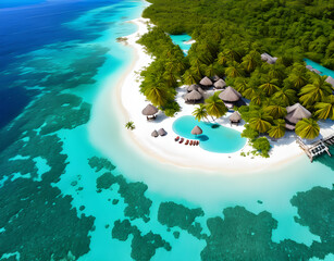 Wall Mural - Summer background beautiful beach aqua sea blue sky coconut palm trees white sand,generative ai