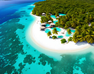 Wall Mural - Summer background beautiful beach aqua sea blue sky coconut palm trees white sand,generative ai