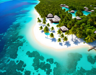 Wall Mural - Summer background beautiful beach aqua sea blue sky coconut palm trees white sand,generative ai