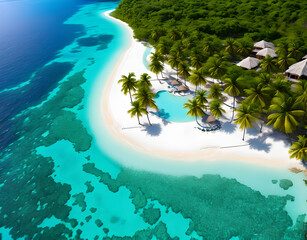 Wall Mural - Summer background beautiful beach aqua sea blue sky coconut palm trees white sand,generative ai