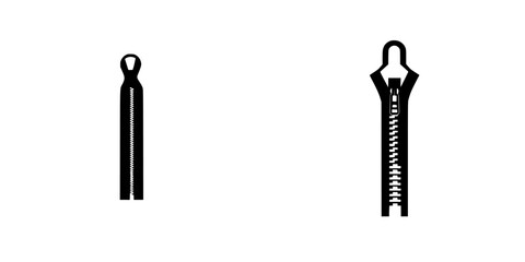 Poster - Flat black icon depicting two different styles of zippers on a clean white background for design or educational use