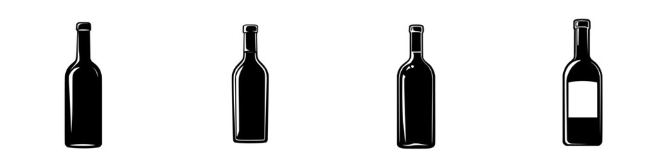 Poster - collection of flat black bottle icons representing various drink options for graphic design usage in