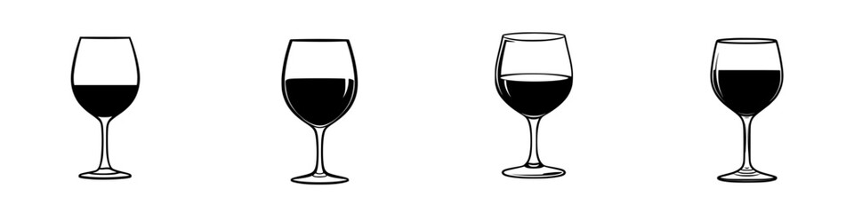 Poster - various flat black wine glass icons showcasing different levels of wine fill for use in digital desi