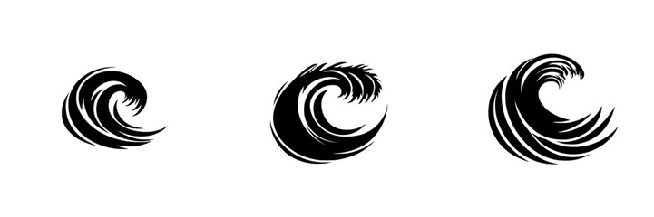 Poster - Three flat black wave icons representing different styles and motions in graphic design